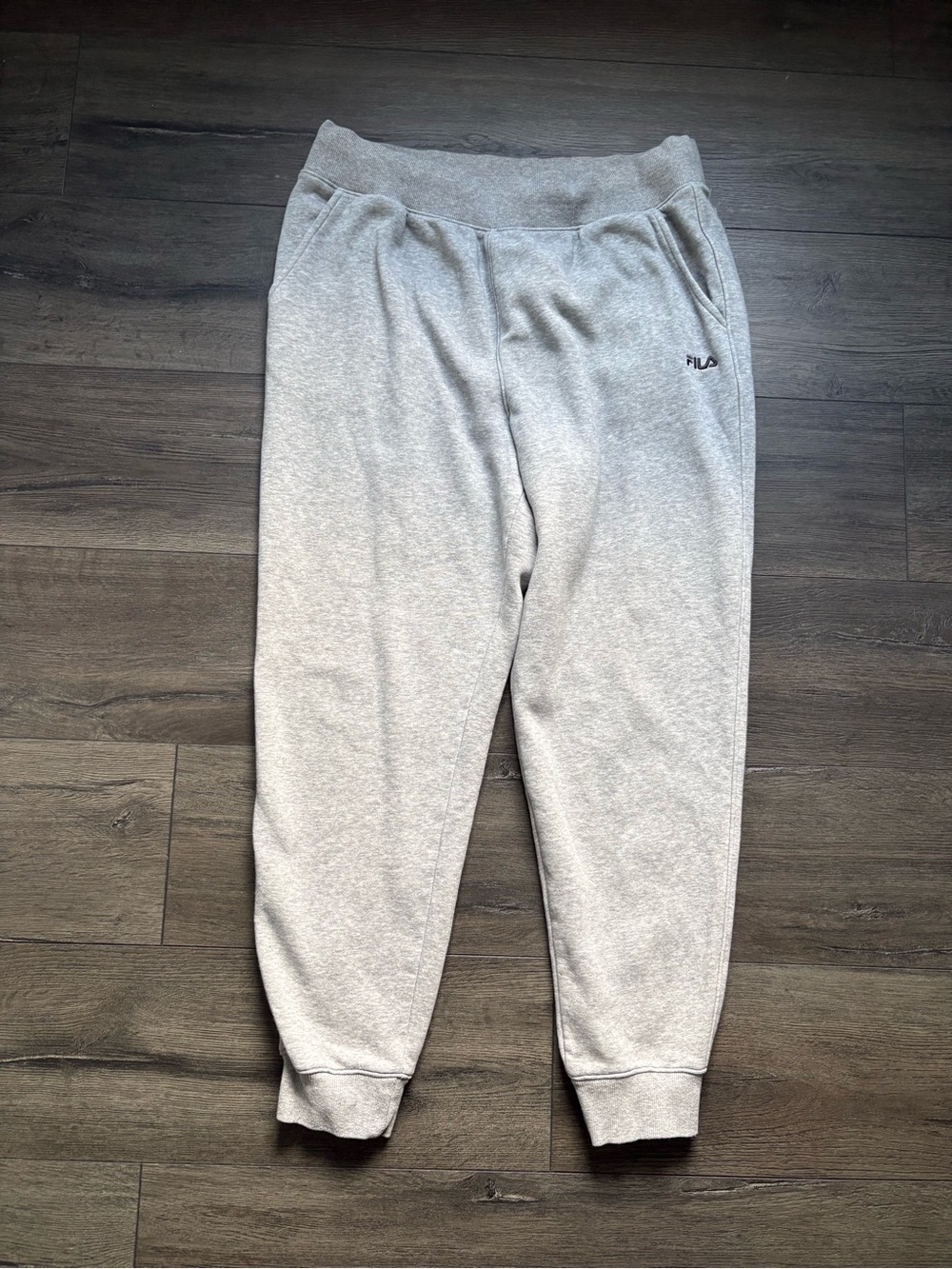 Fila Mens Gray Cuffed Sweatpants Joggers Logo Elastic Waist Size XL